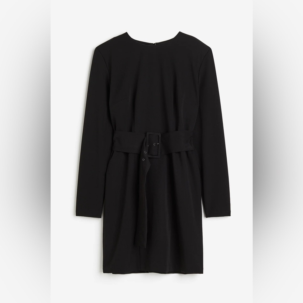 H&M - Black Belted Midi Formal SHOULDER-PAD DRESS - Plus Size XXL
